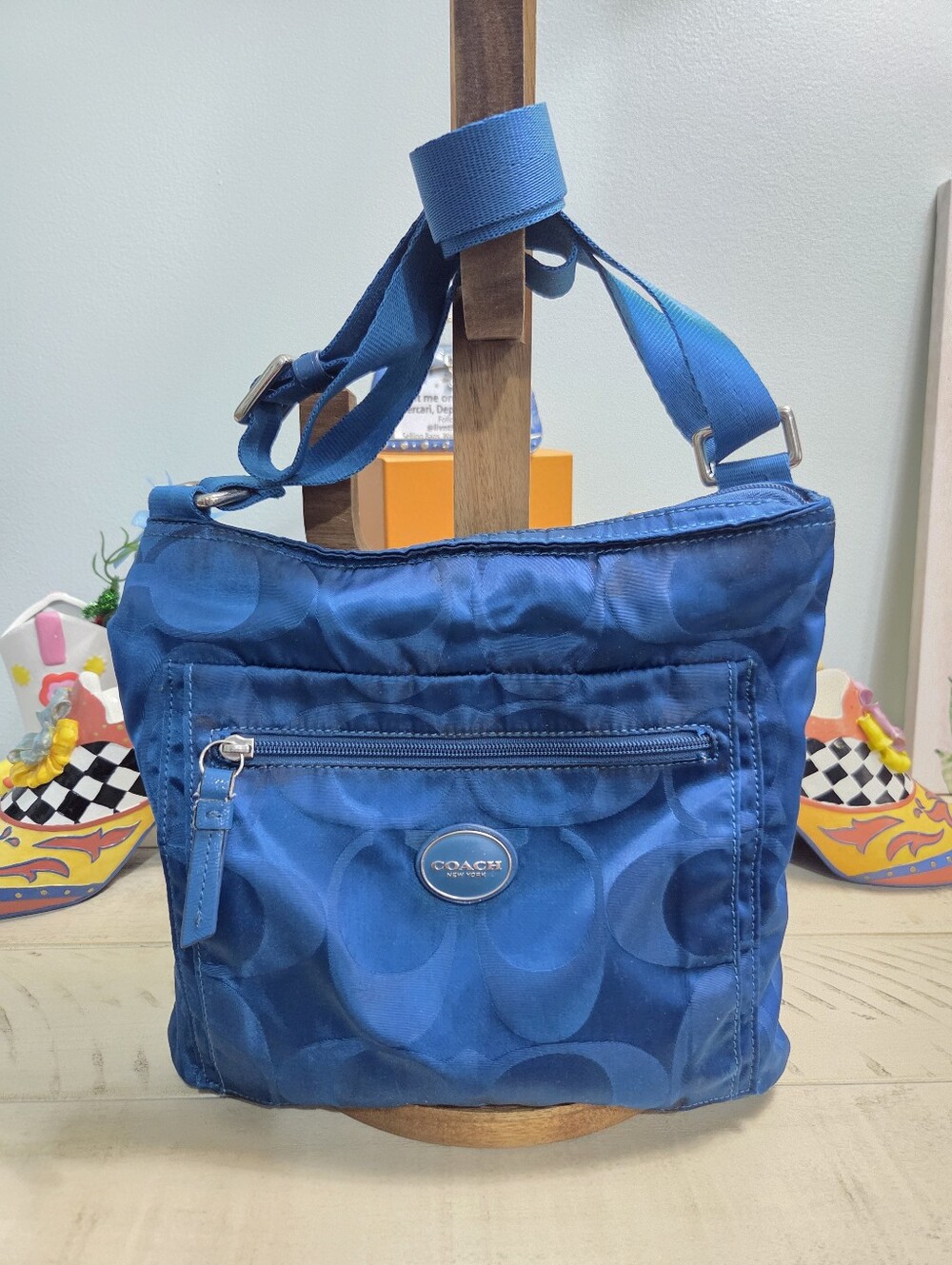 Coach Getaway Signature Nylon File Crossbody Bag Blue F77408 EUC